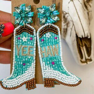 NEW Yee Haw Cowgirl Western Theme Cowboy Boots Boho Seed Bead Earrings NEW